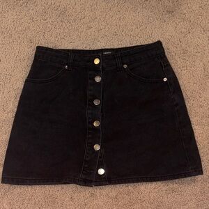 Forever 21 Black Denim Mini Skirt with Button Detail